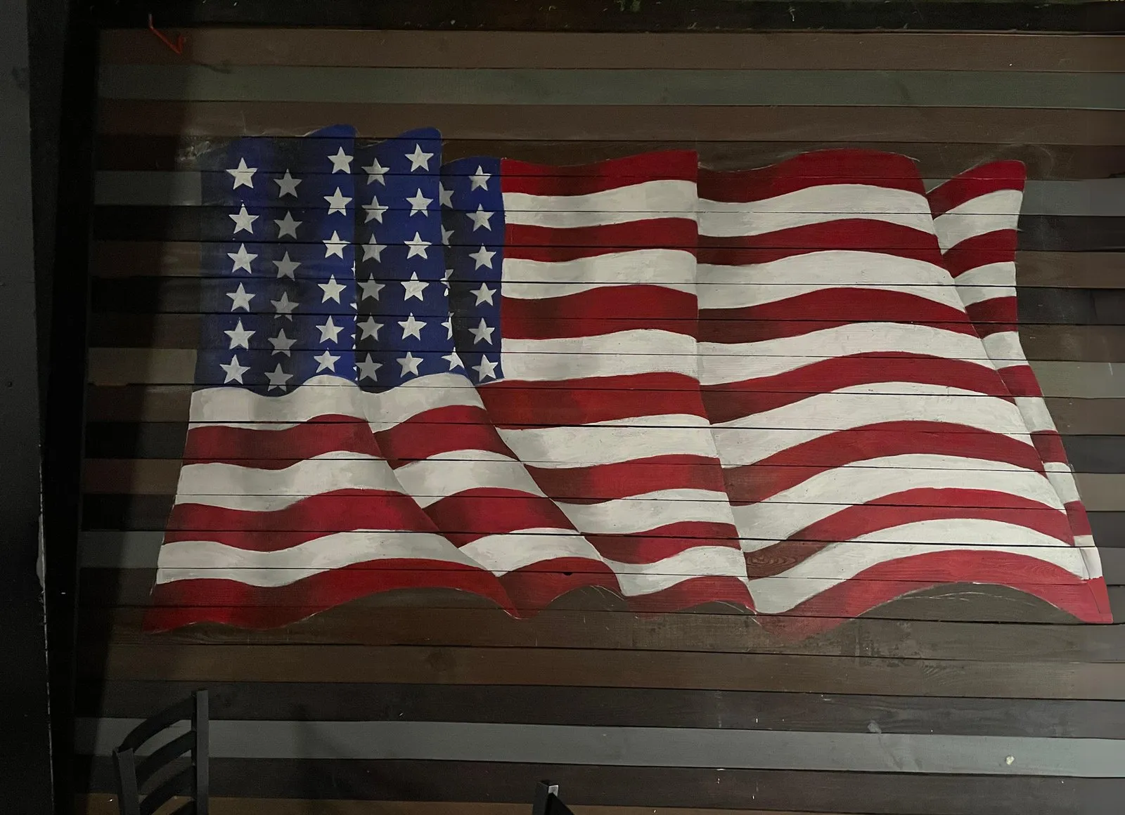 American Flag — Mural on reclaimed timber by Ashlyn Berry Collins