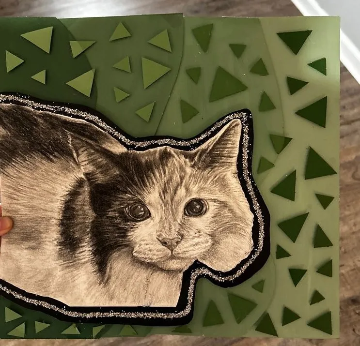 Cat on Green — Mixed media on panel by Ashlyn Berry Collins