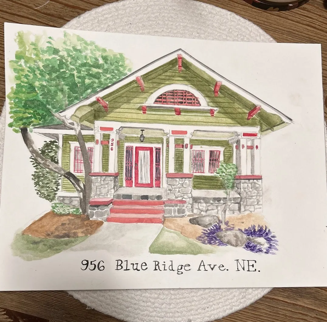 Home Portrait — Craftsman — Watercolor on paper by Ashlyn Berry Collins