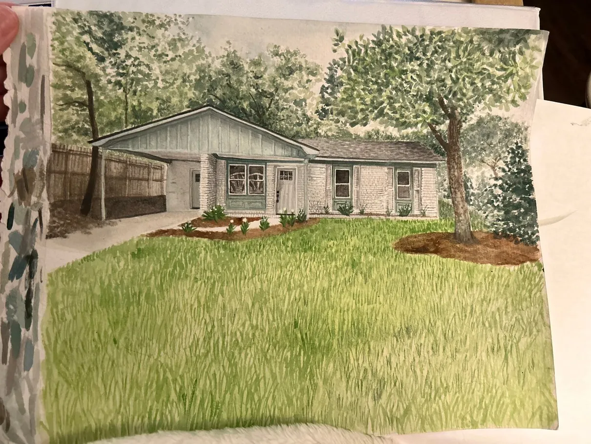 Home Portrait — Ranch — Watercolor on paper by Ashlyn Berry Collins