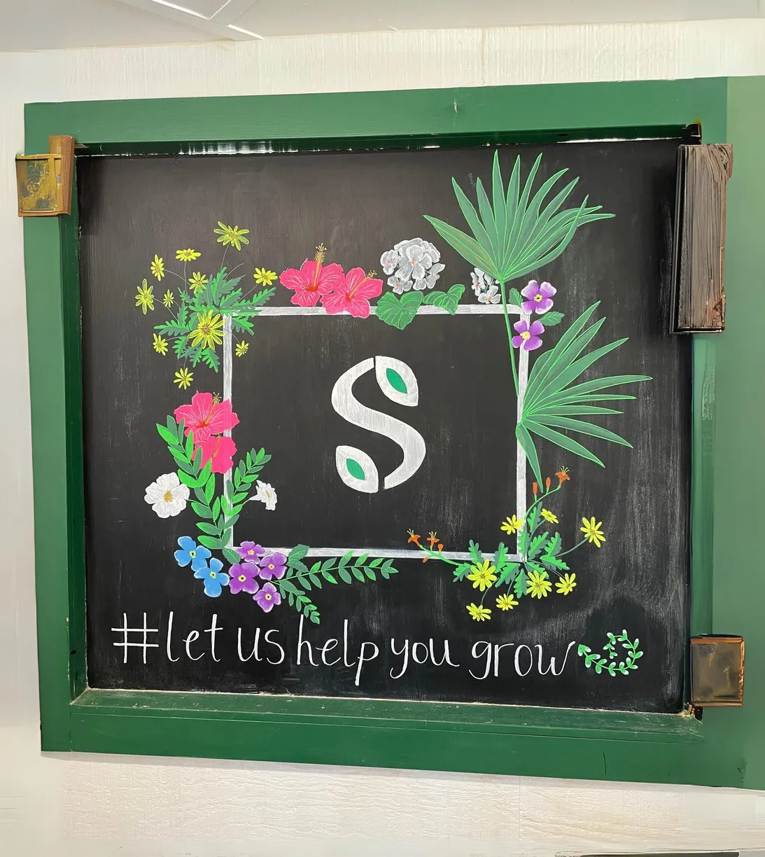 Let Us Help You Grow — Mural on chalkboard by Ashlyn Berry Collins